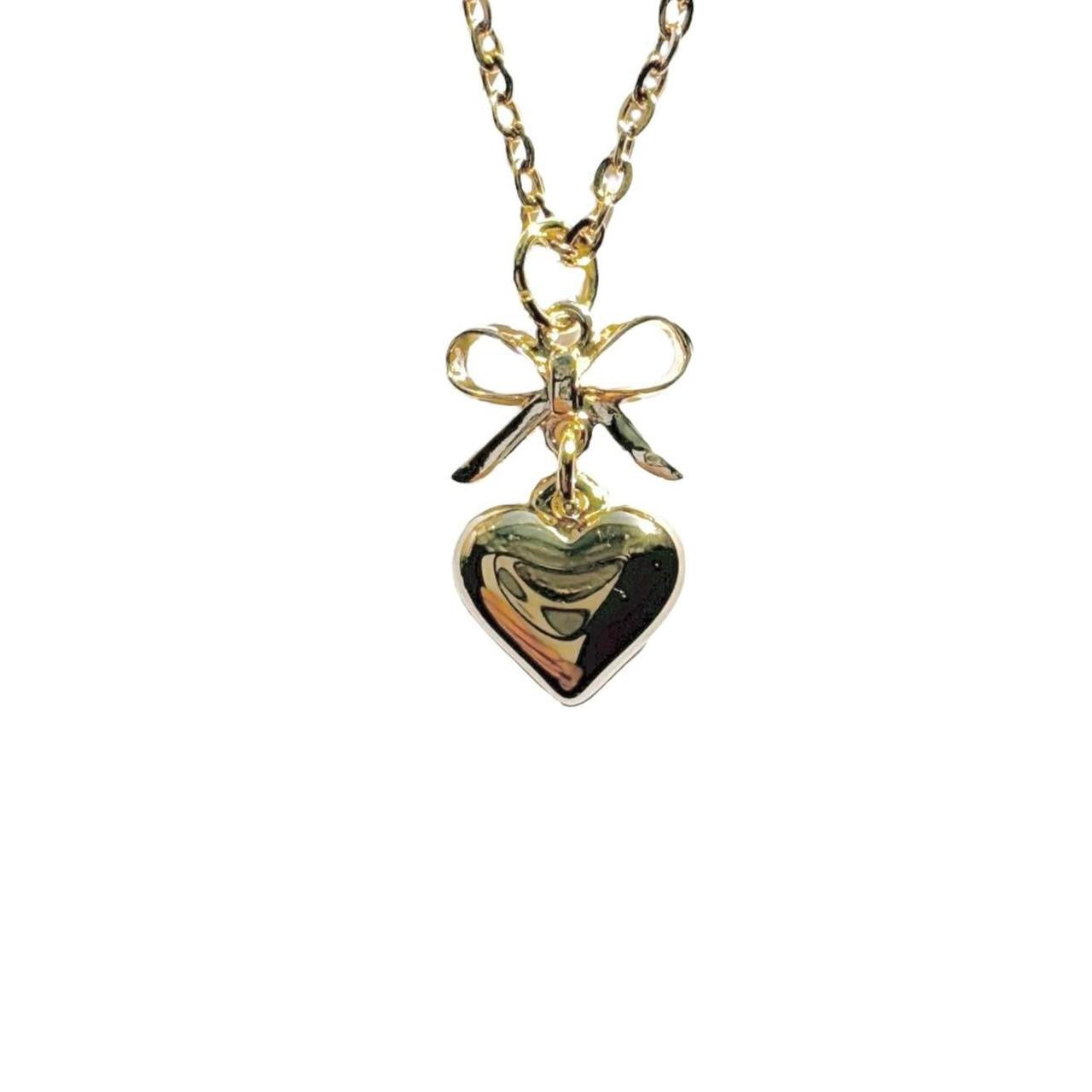 Gold Bow & Heart Necklace