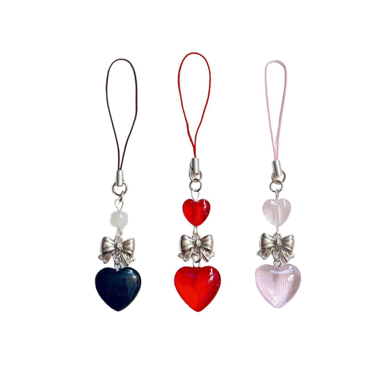 Black Glass Heart Phone Charm