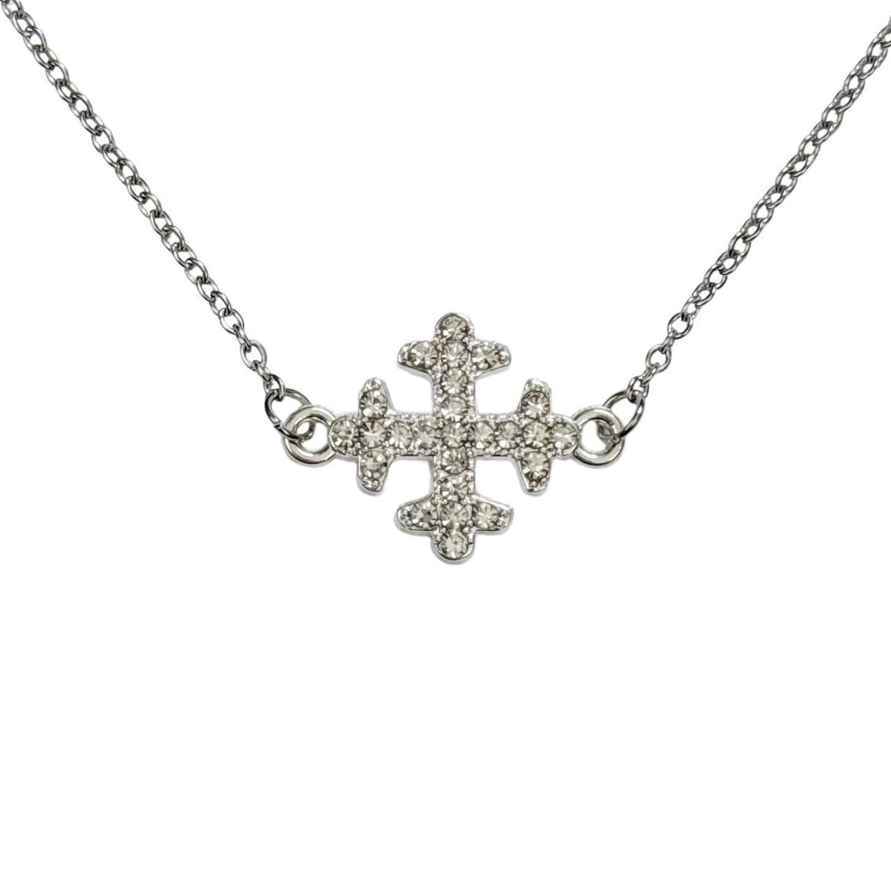 Silver Rhinestone Cross Necklace