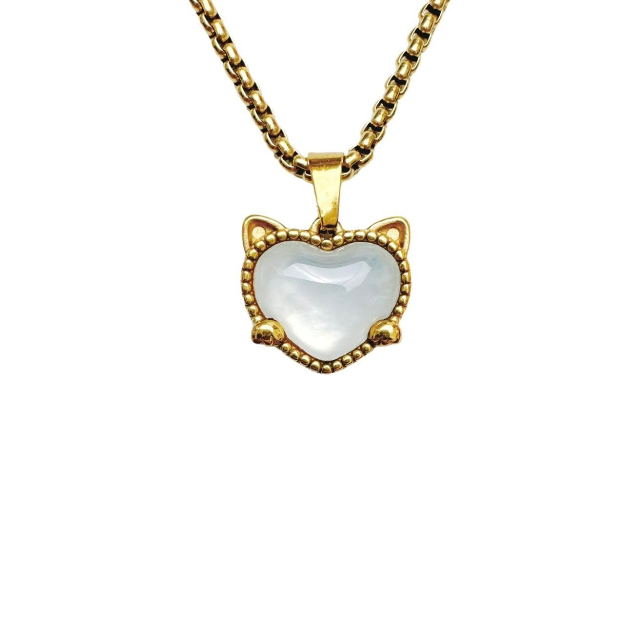 Gold Cat Shell Heart Necklace