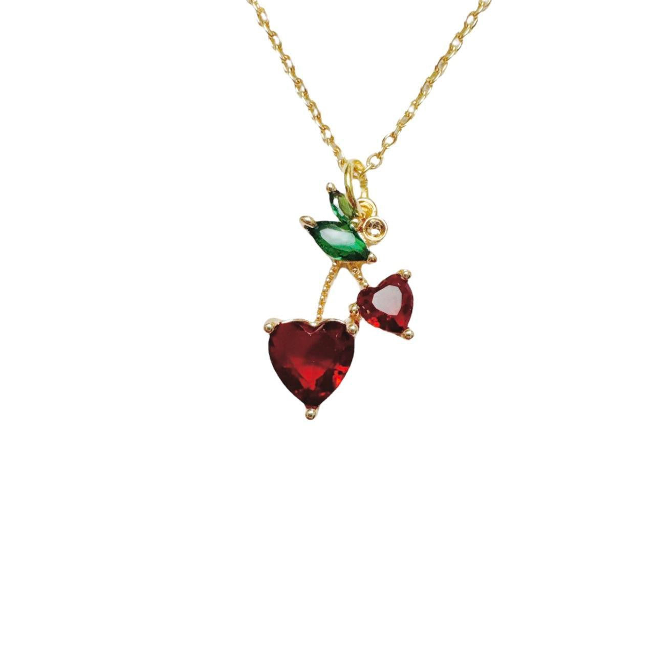 Gold Rhinestone Cherry Necklace