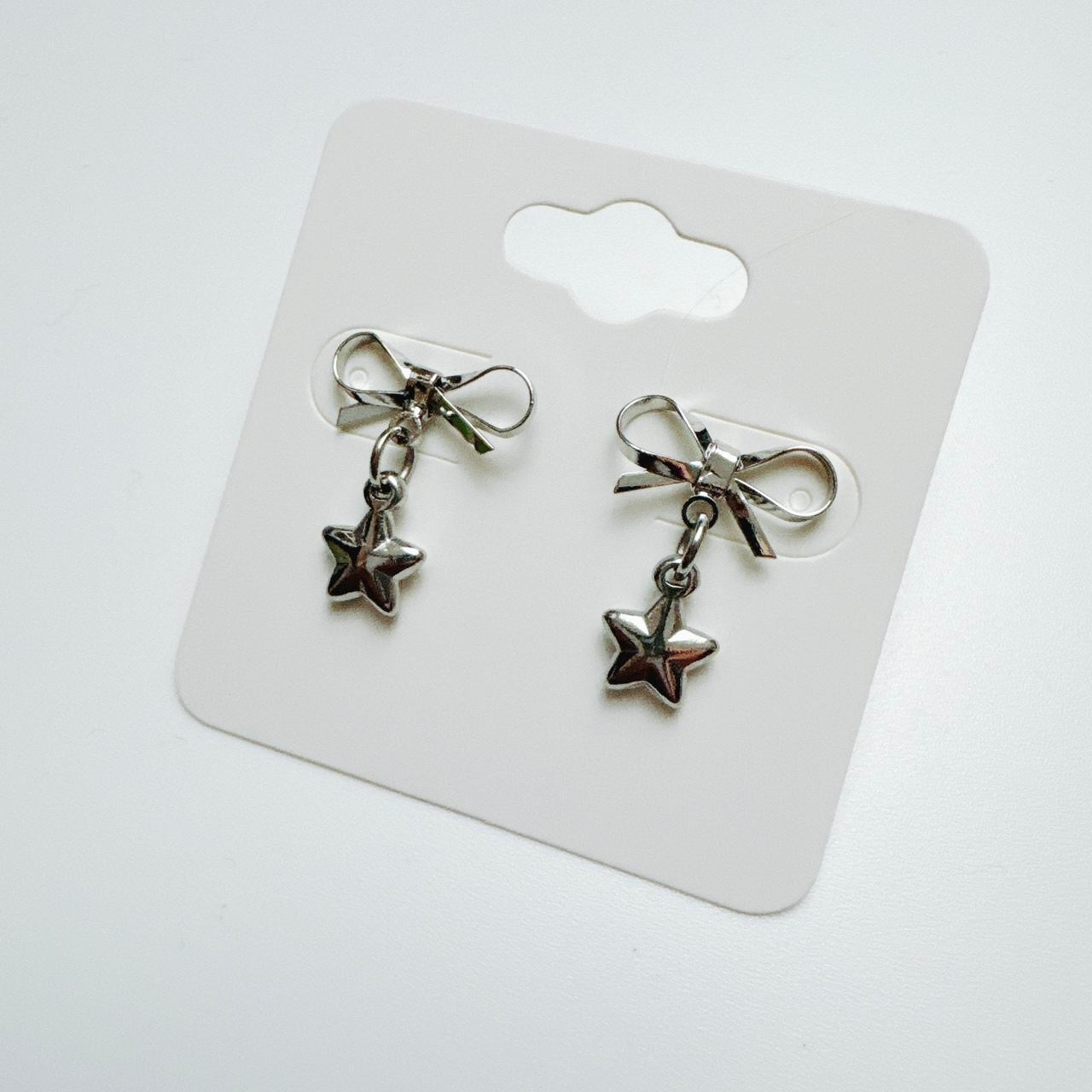 Silver Bow & Star Earrings