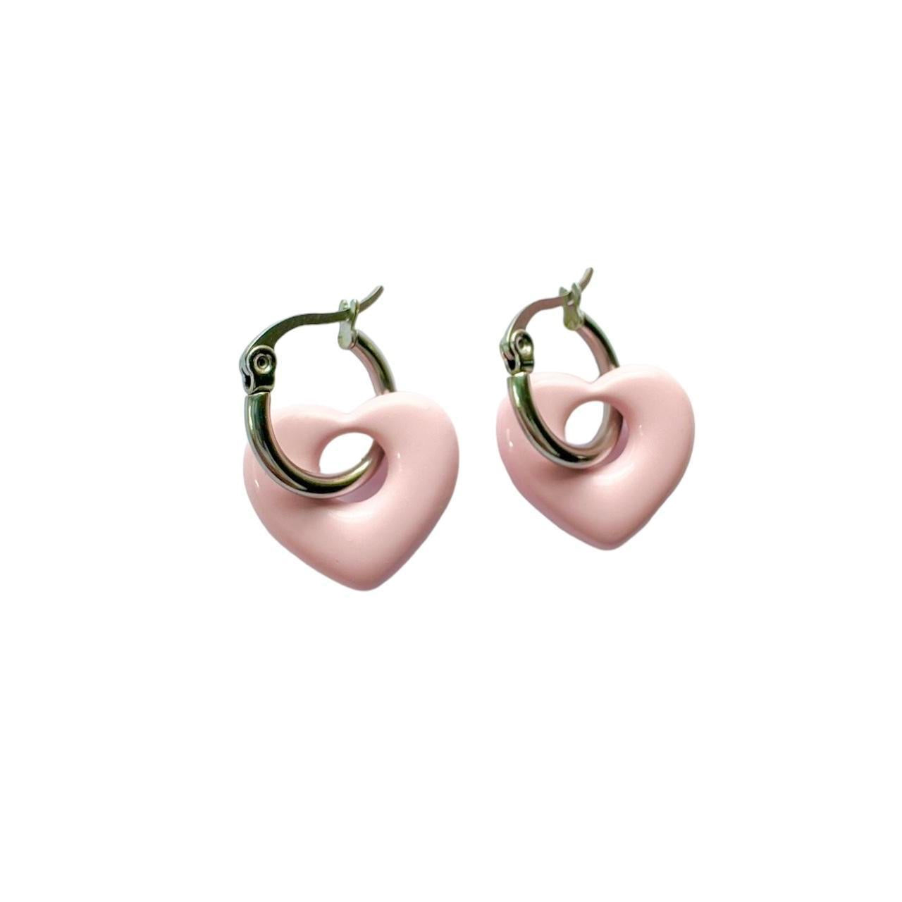 Pink Puffy Heart Hoop Earrings