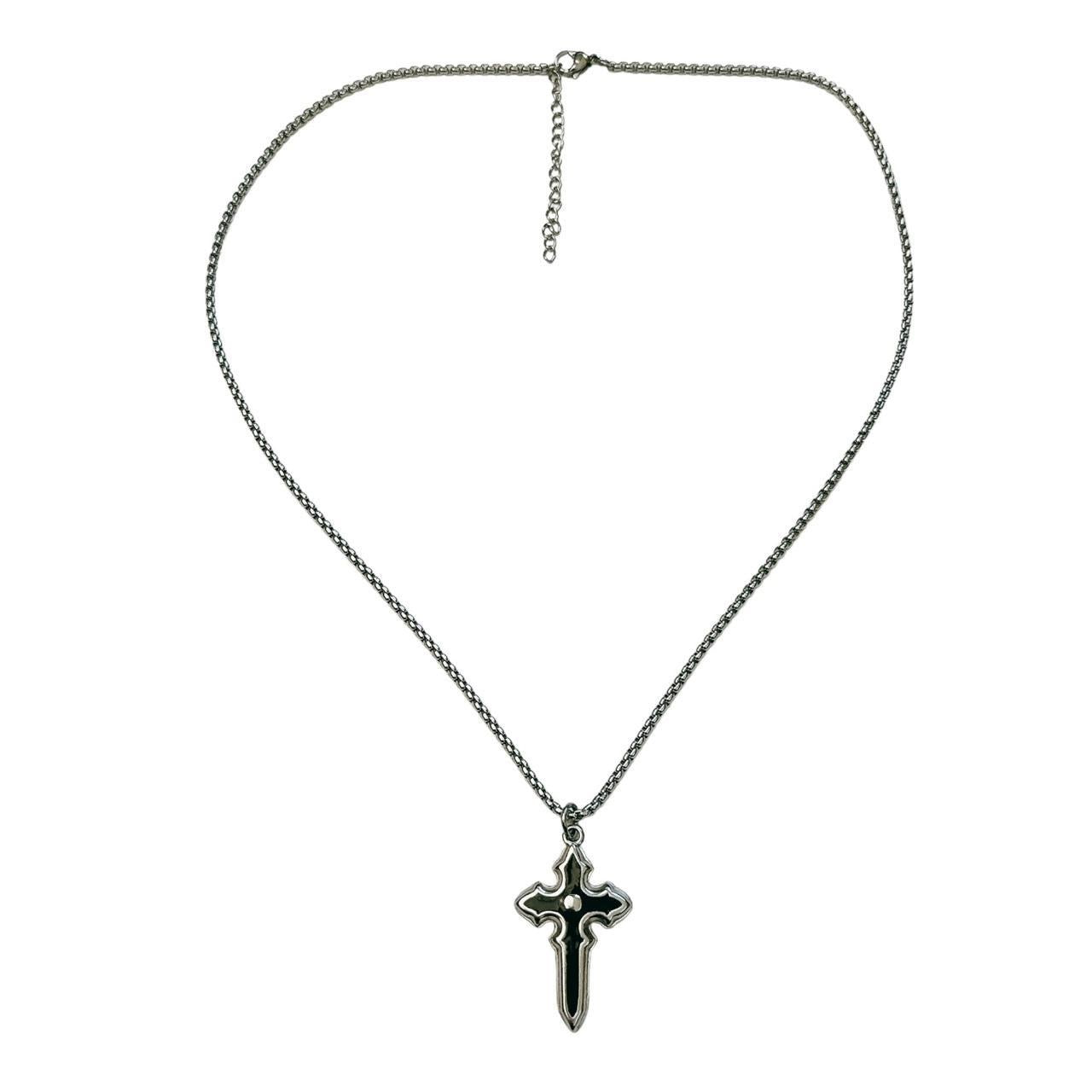 silver & black enamel cross necklace