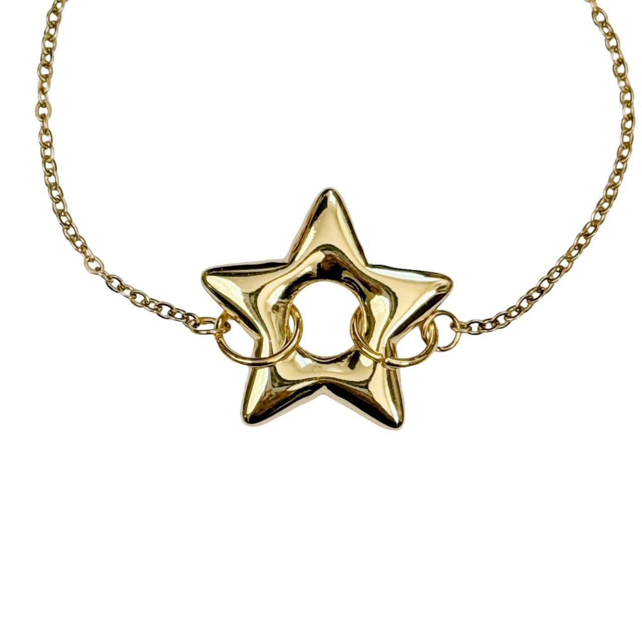 Gold Puffy Star Chain Bracelet