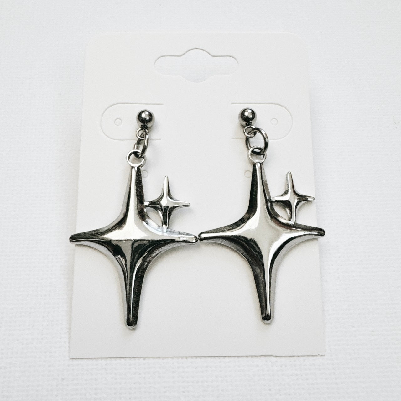 silver double sparkle star earrings