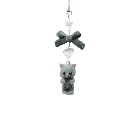 Flocky Grey Cat Phone Charm