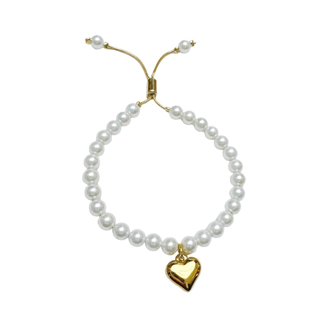 Gold Heart Pearl Slider Bracelet