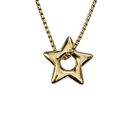 Gold Puffy Star Pendant Necklace