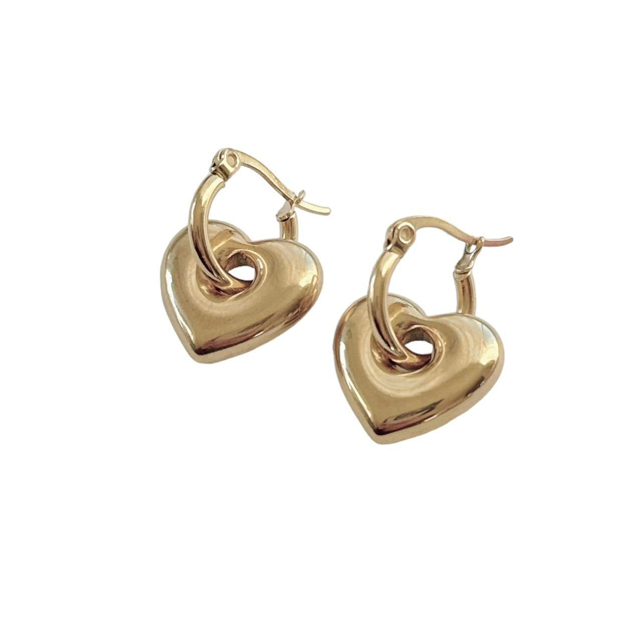 Gold Puffy Heart Hoops