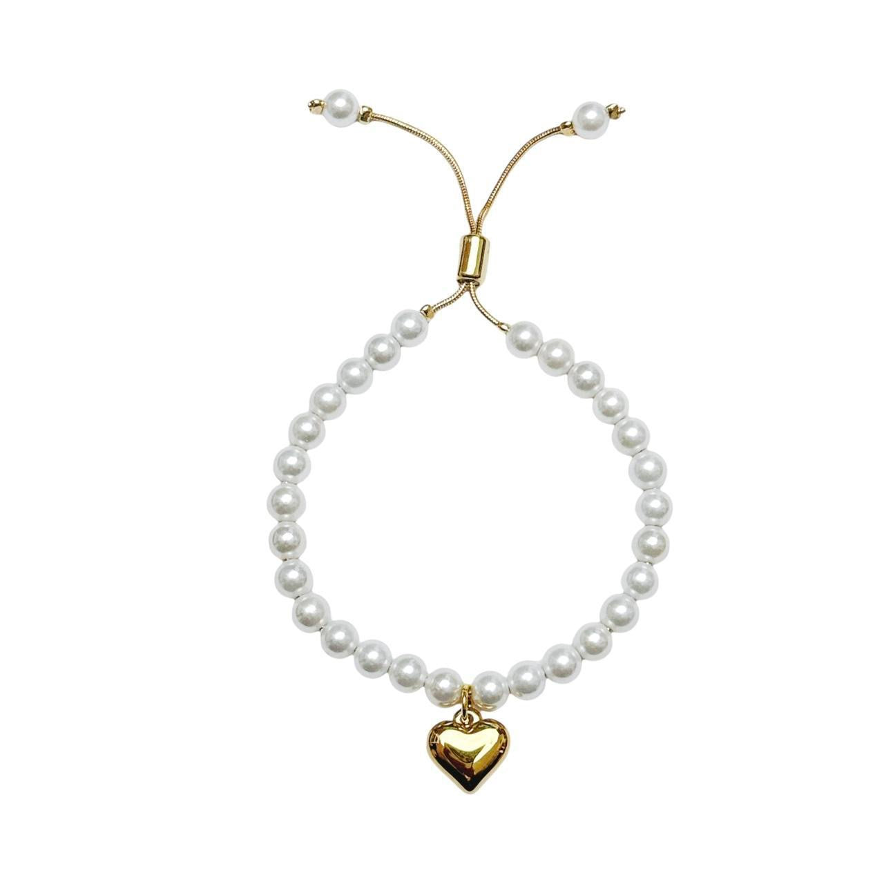 Gold Heart Pearl Slider Bracelet