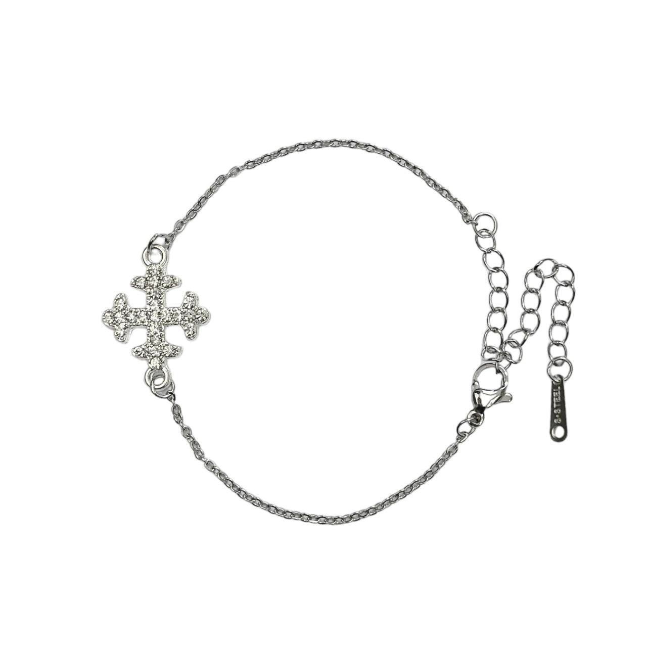 Rhinestone Cross Silver Bracelet