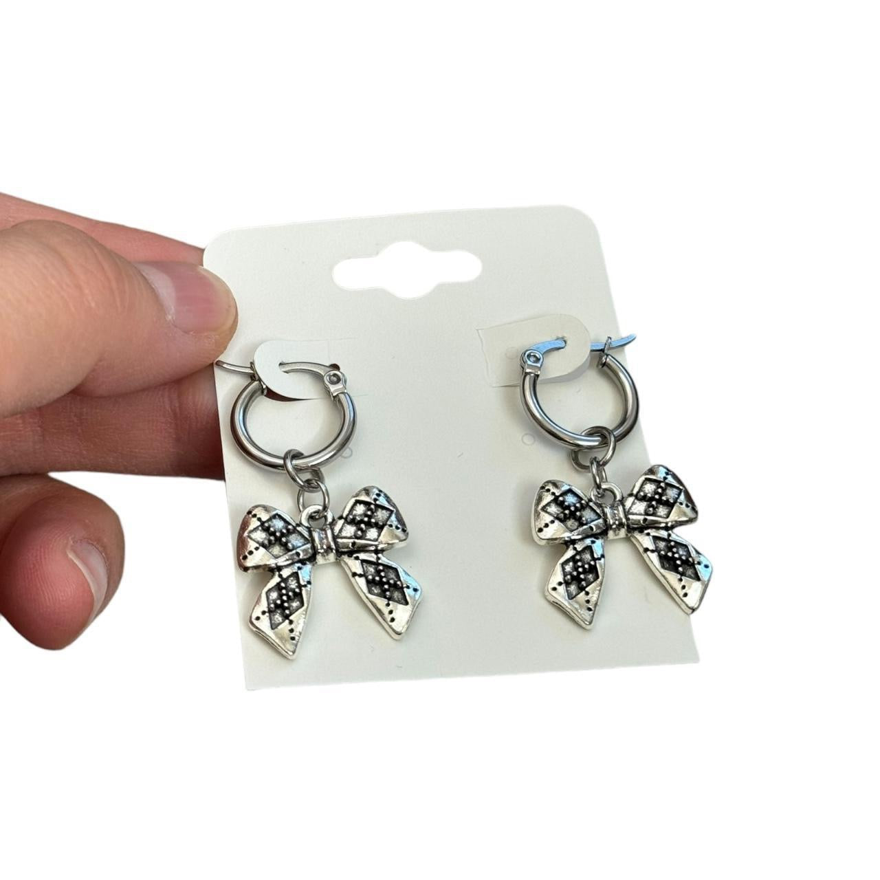 Silver Argyle Bow Hoop Earrings