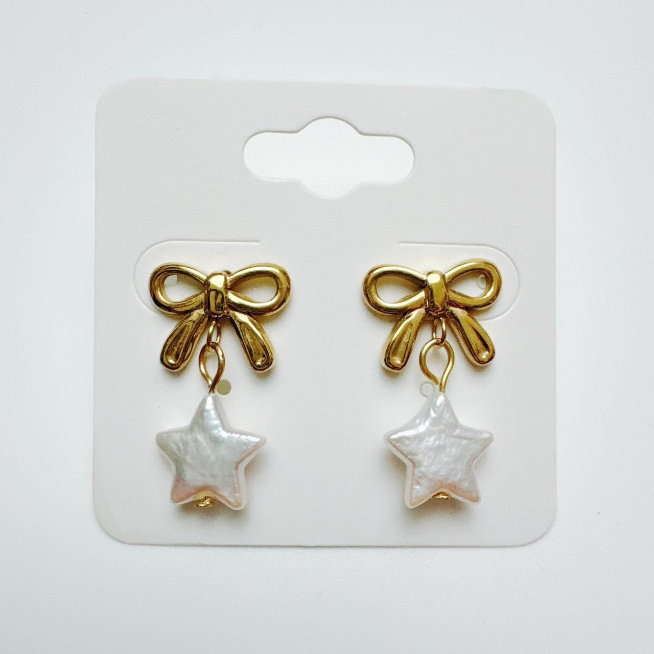 Gold Bow & Pearl Star Earrings