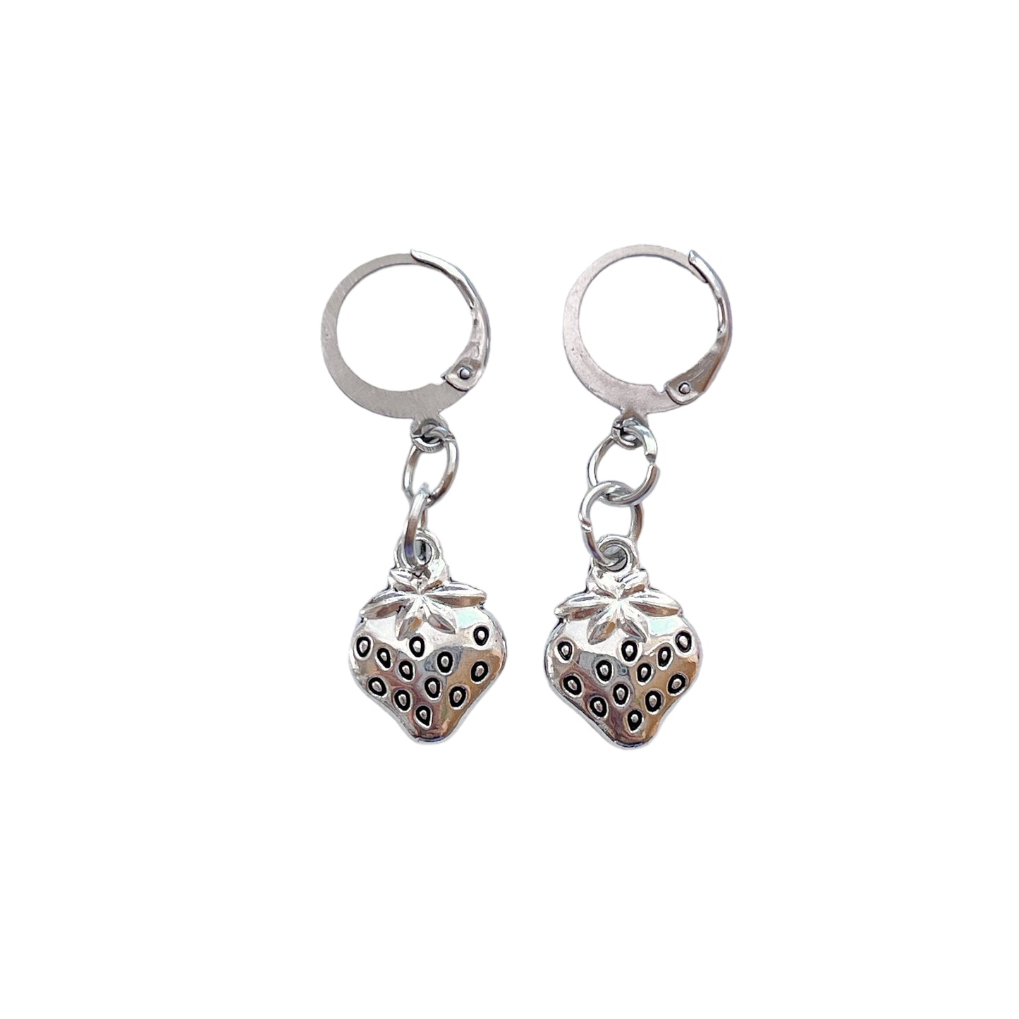 Silver Strawberry Huggie Earrings