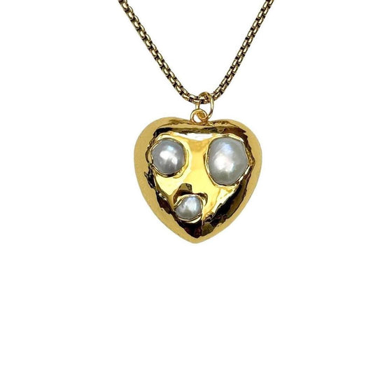 Large Gold Pearl Heart Necklace