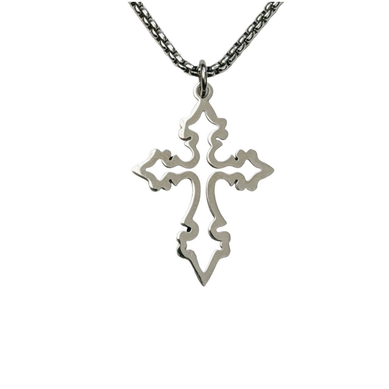 silver hollow cross necklace