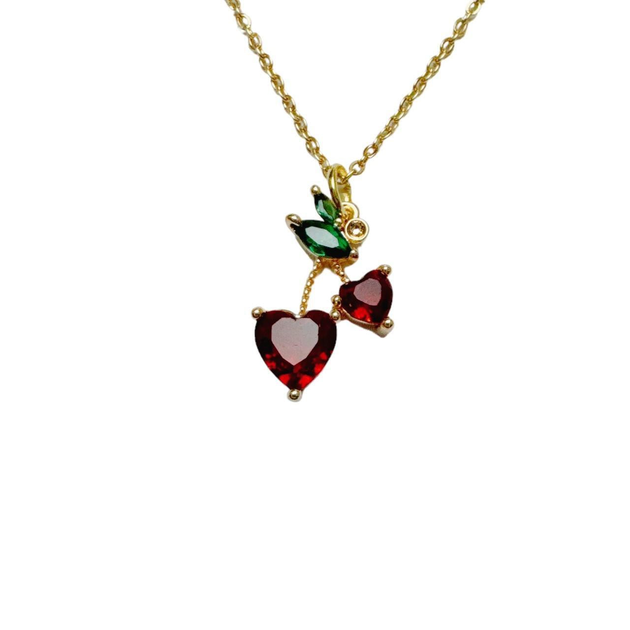 Gold Rhinestone Cherry Necklace