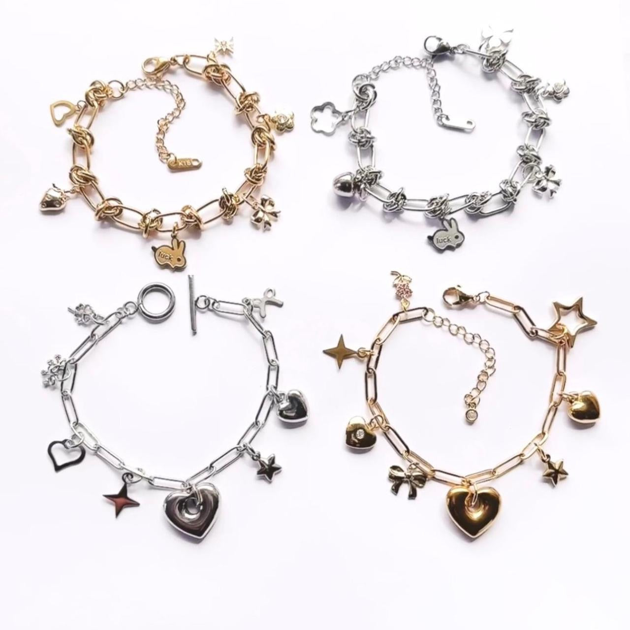 Gold Puffy Heart Charm Bracelet