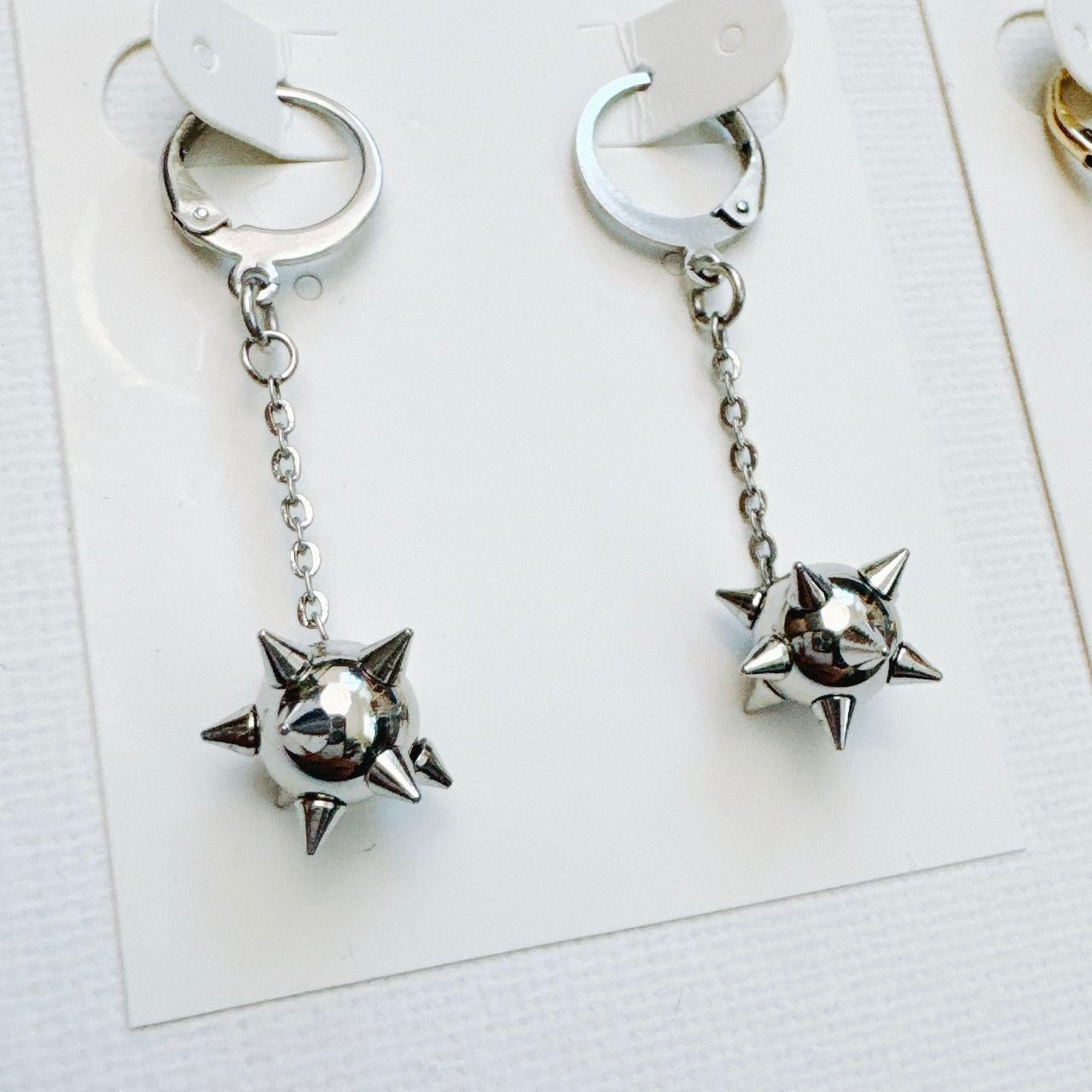 silver spike ball chain earrings