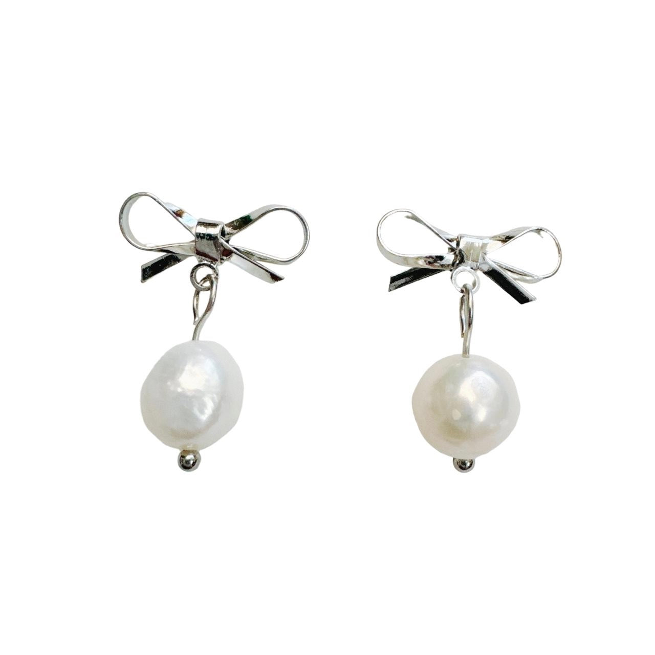 Silver Bow & Pearl Earrings