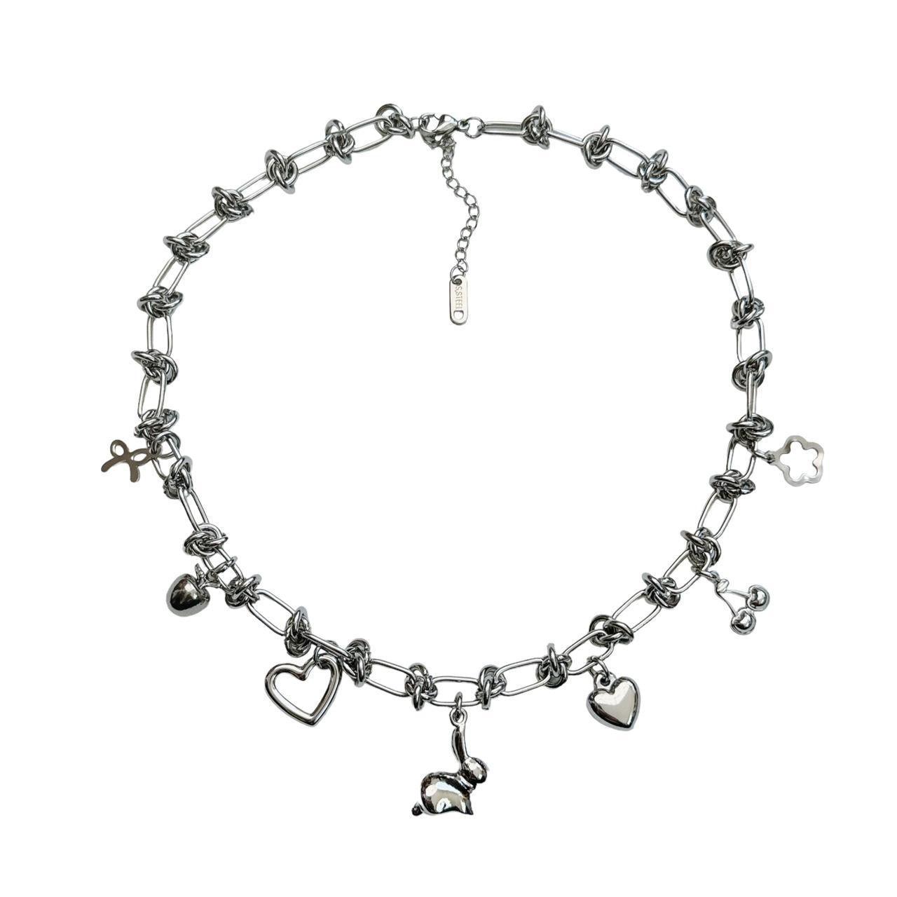 silver chain mail charm necklace - bunny