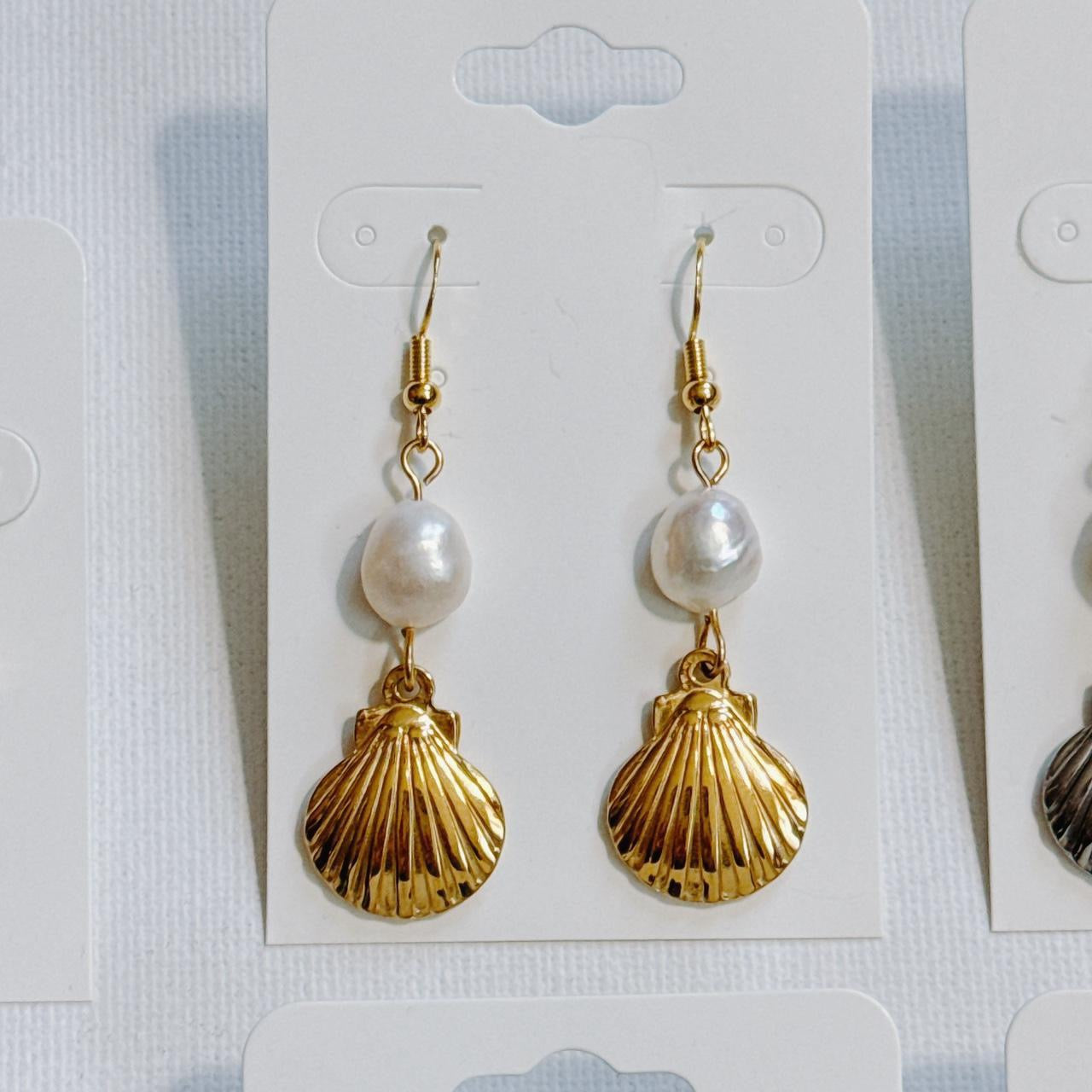 gold pearl shell earrings