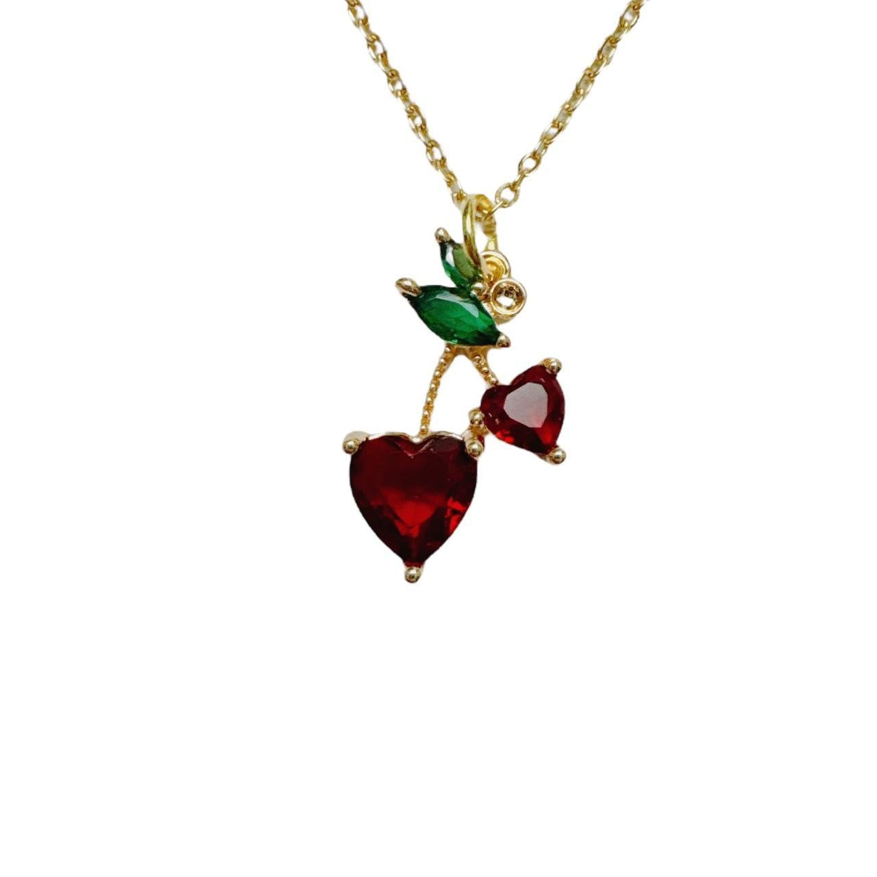 Gold Rhinestone Cherry Necklace