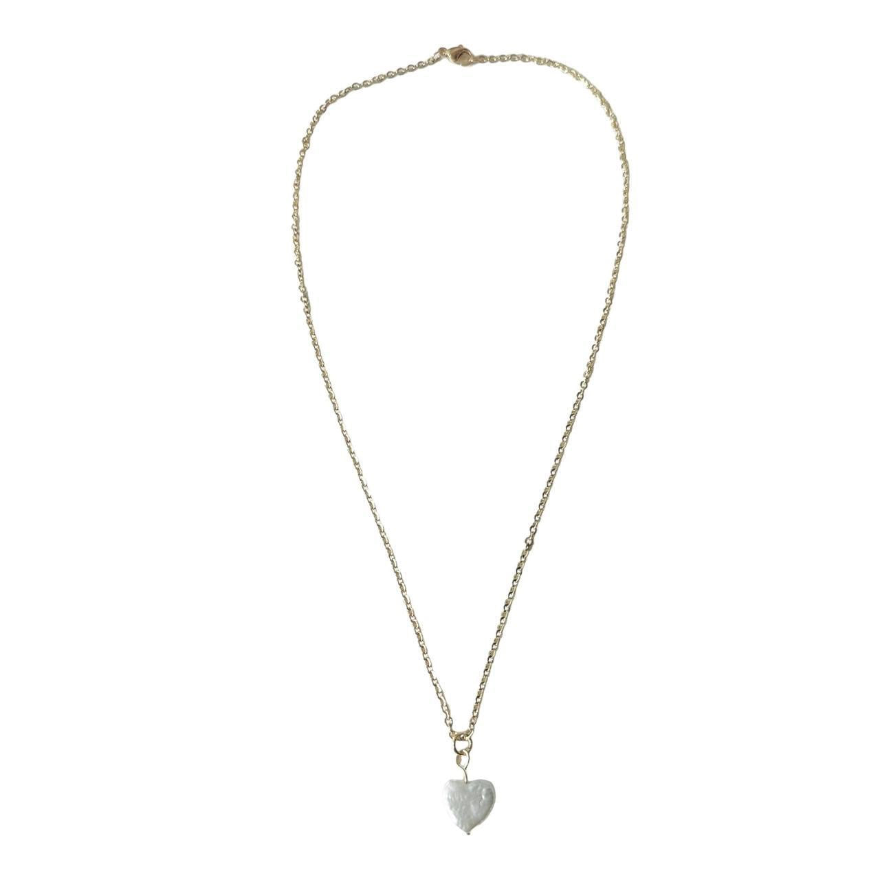 Gold Pearl Heart Necklace