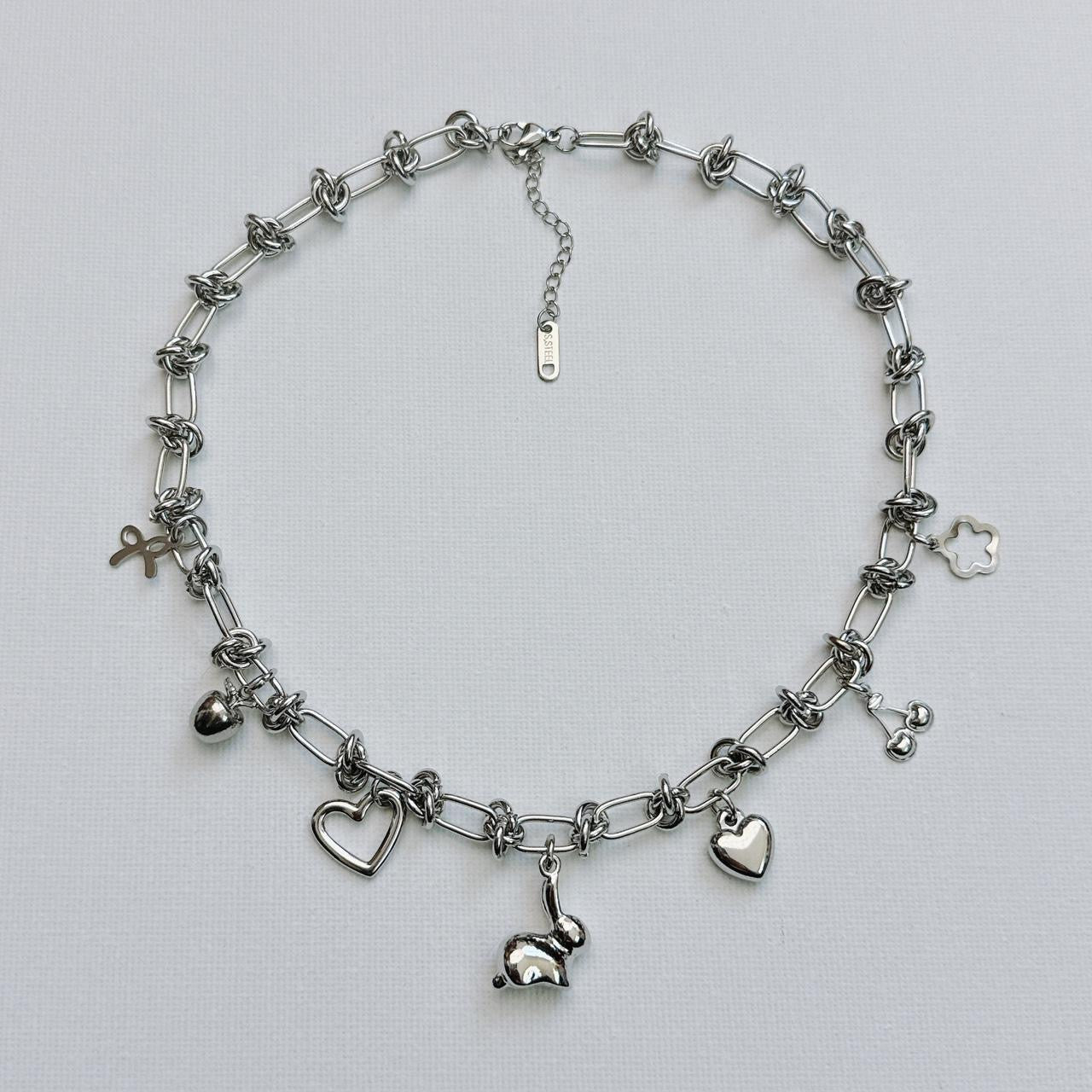 silver chain mail charm necklace - bunny