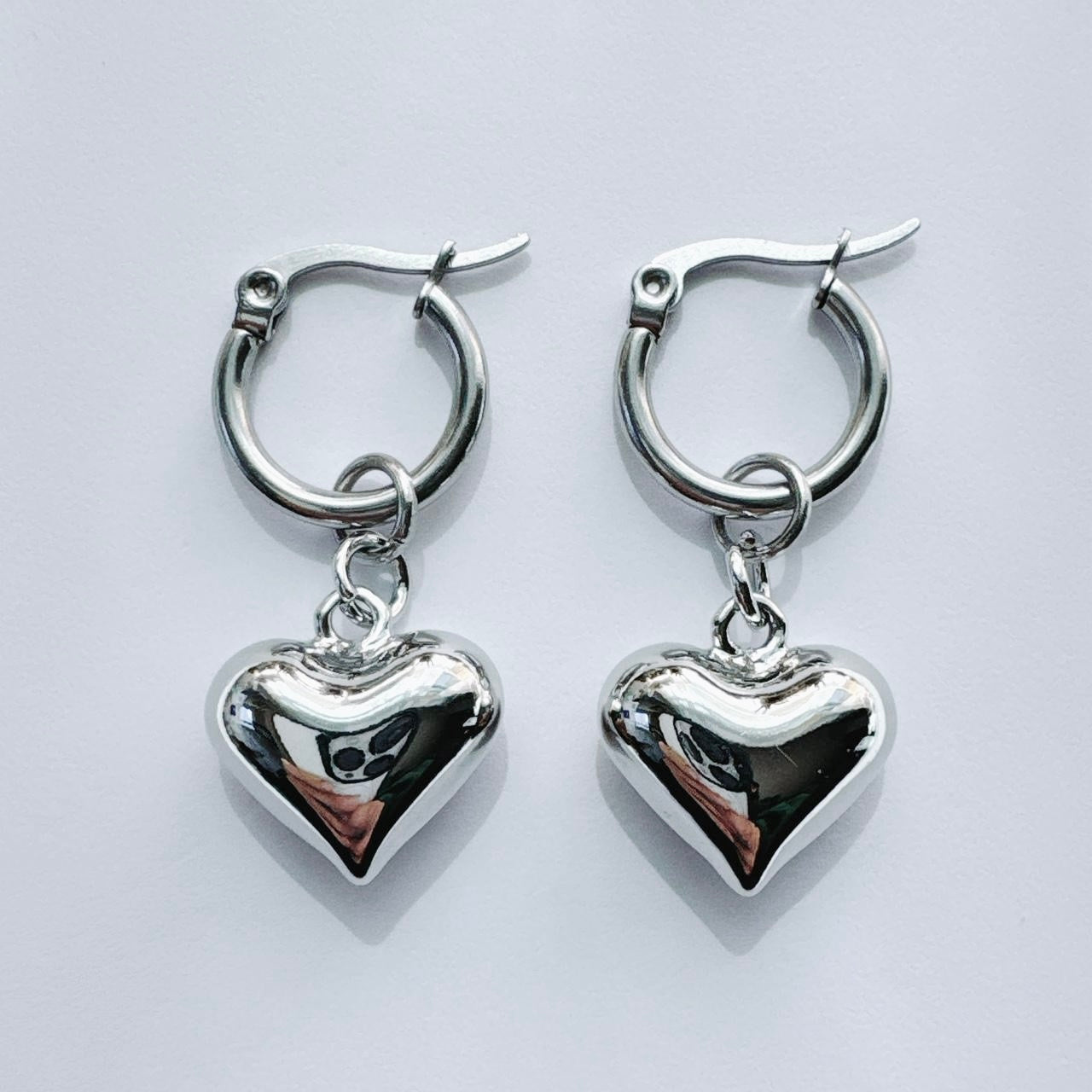 Silver Heart Hoop Earrings