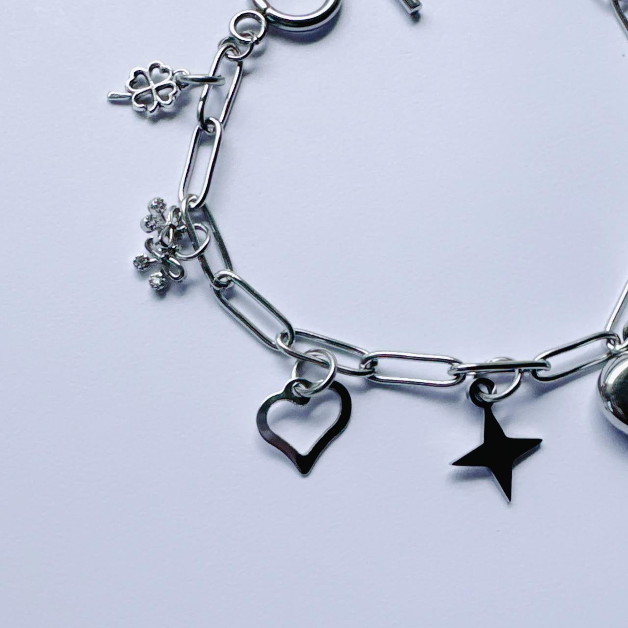 Silver Puffy Heart Charm Bracelet