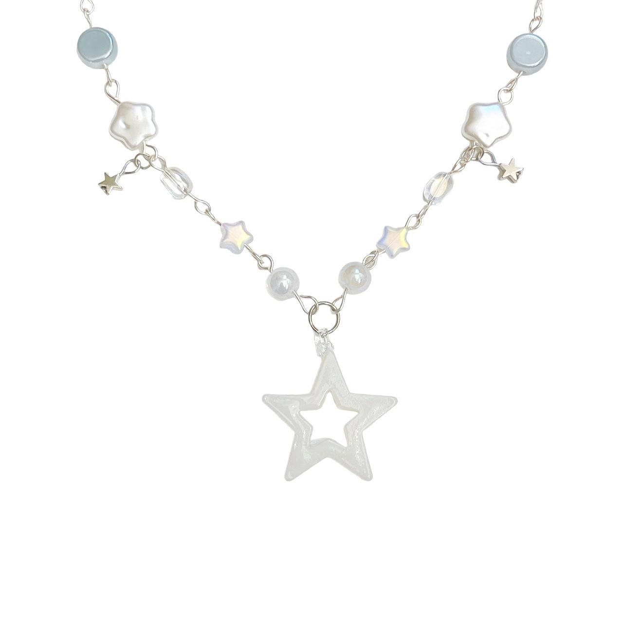 White Glass Star Beaded Necklace