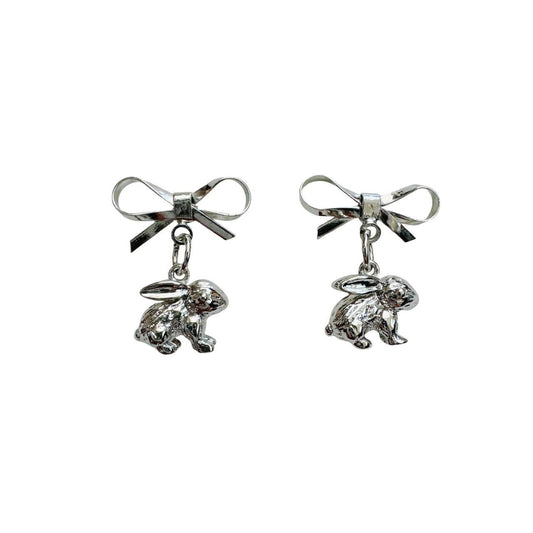 silver bow & bunny earrings