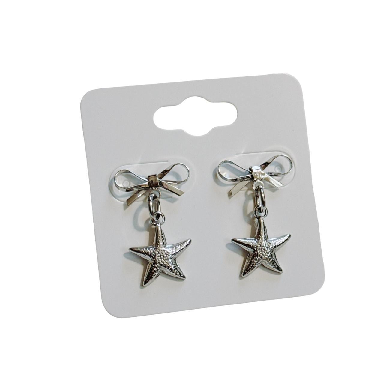 silver bow & starfish earrings