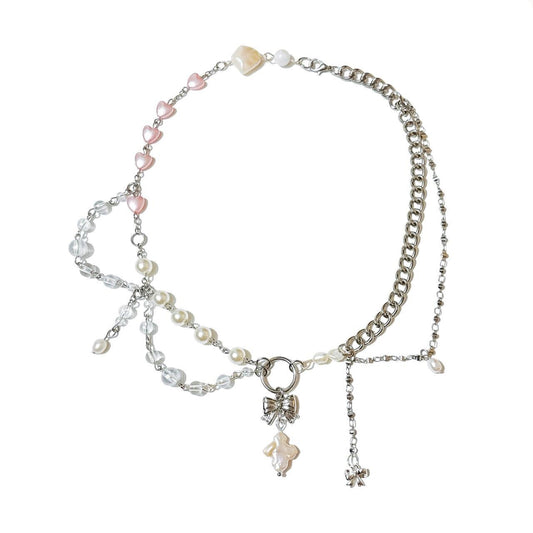 Pearl Cross Asymmetrical Necklace