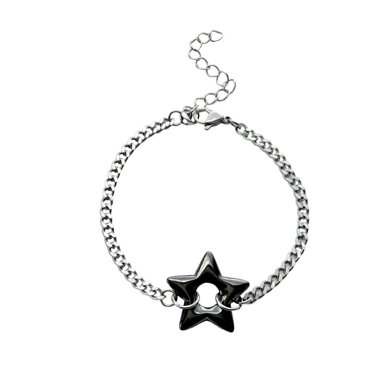 Black Puffy Star Chain Bracelet