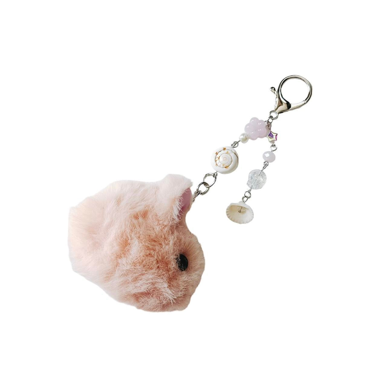 pink fluffy bunny keychain - seashells