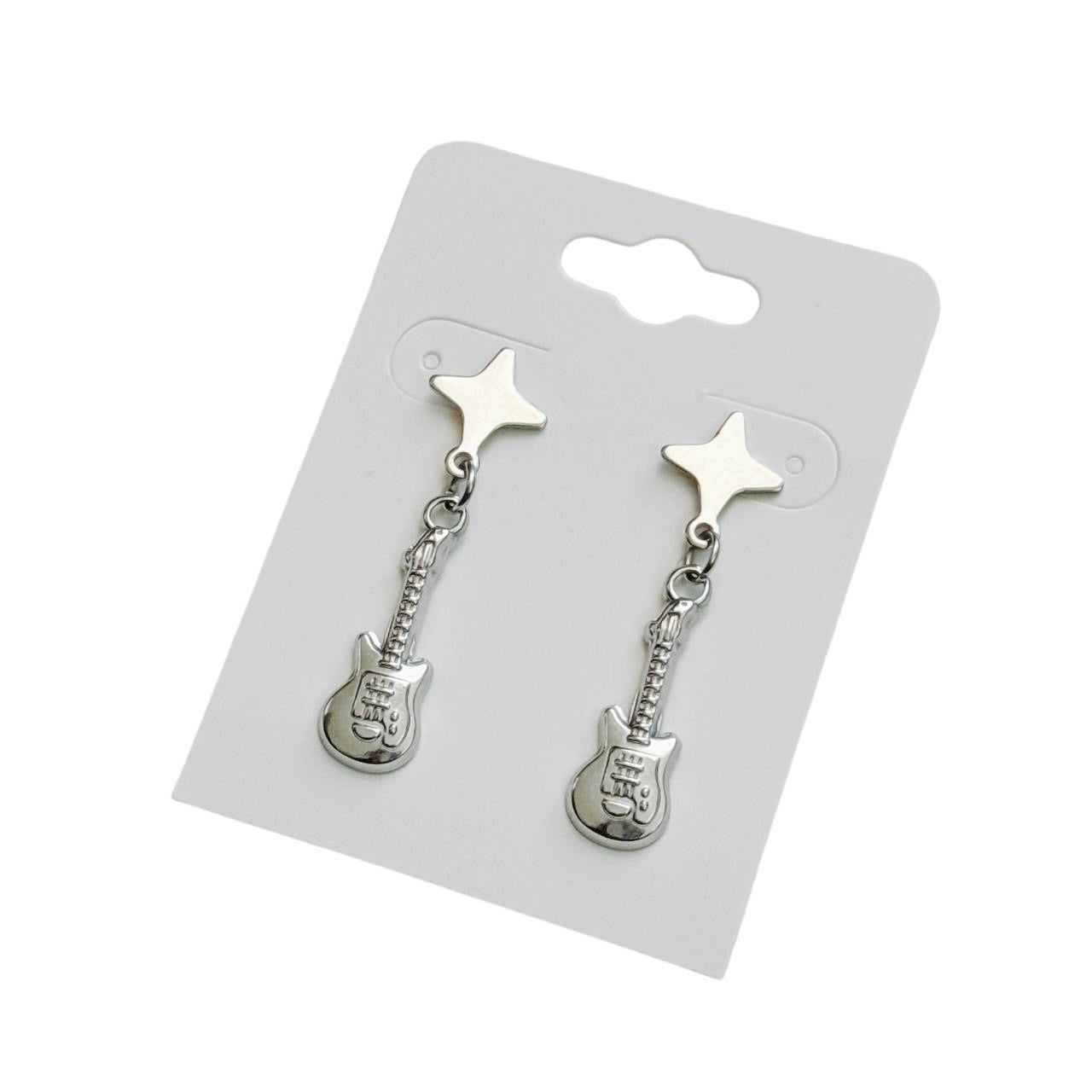 silver star & guitar earrings