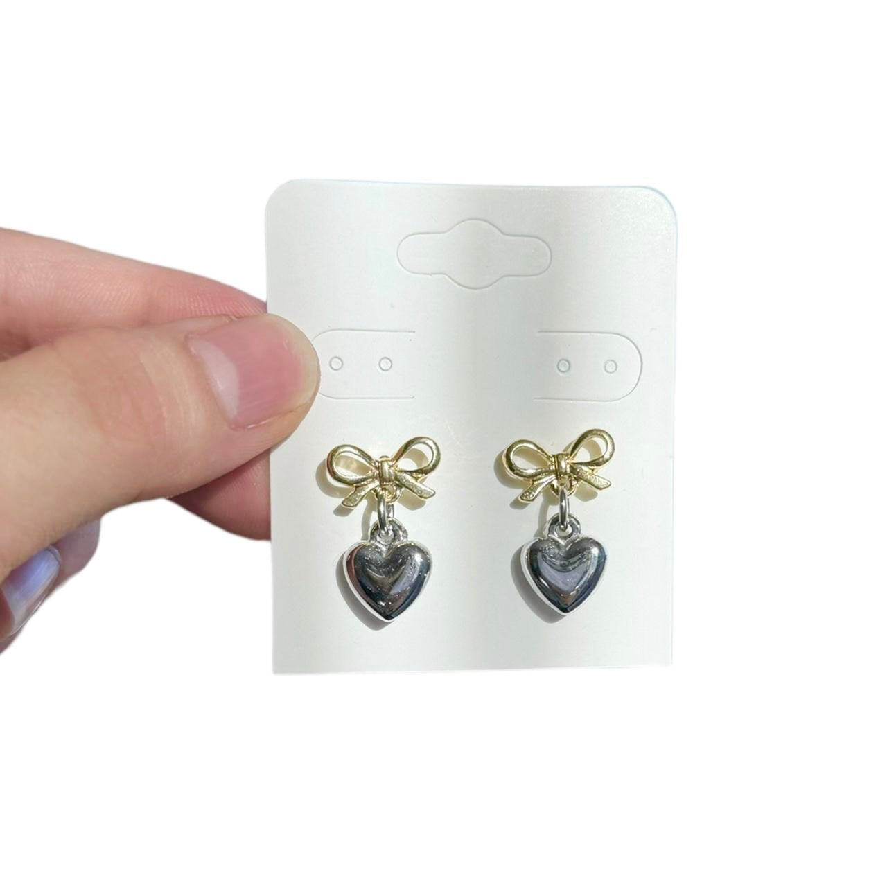 Silver & Gold Bow & Heart Earrings