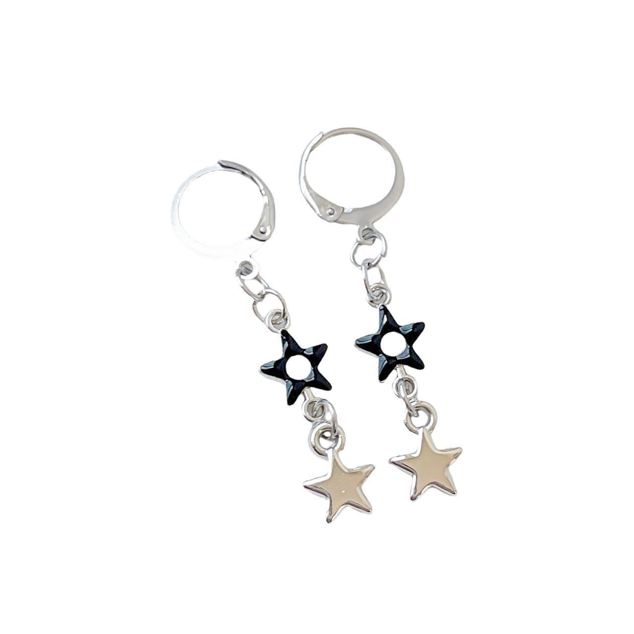 Black Double Star Earrings