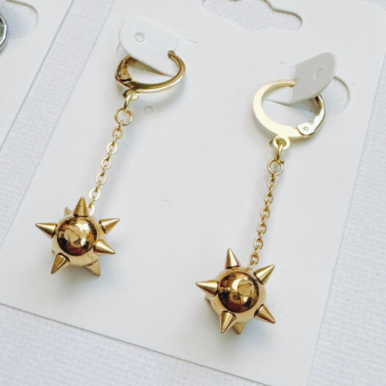 gold spike ball chain earrings