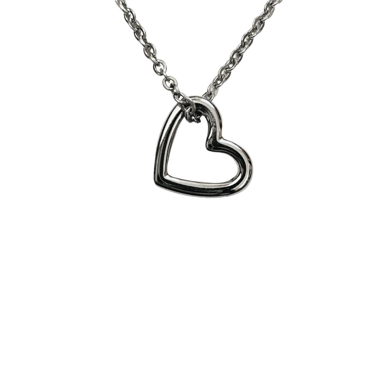 silver hollow heart necklace