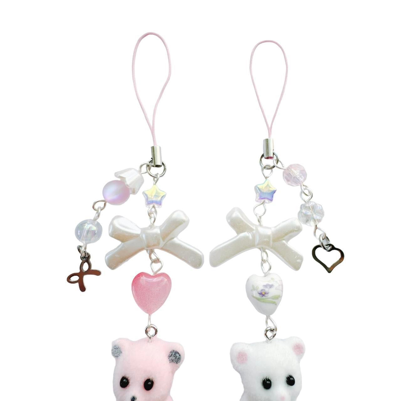 White Fuzzy Bear Phone Charm