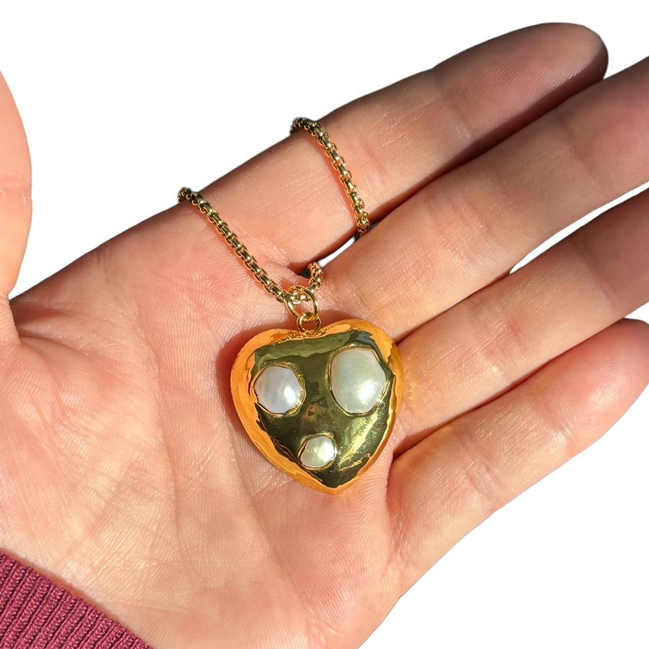 Large Gold Pearl Heart Necklace