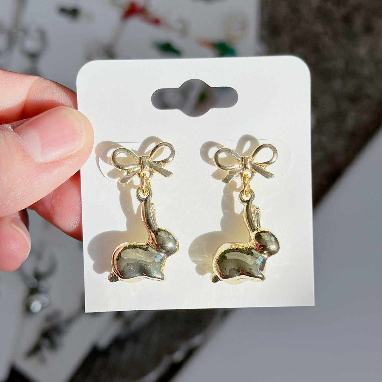 Gold Bow & Bunny Earrings