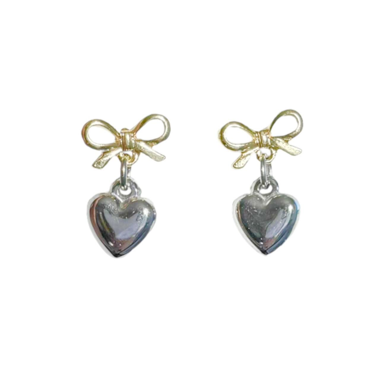 Silver & Gold Bow & Heart Earrings