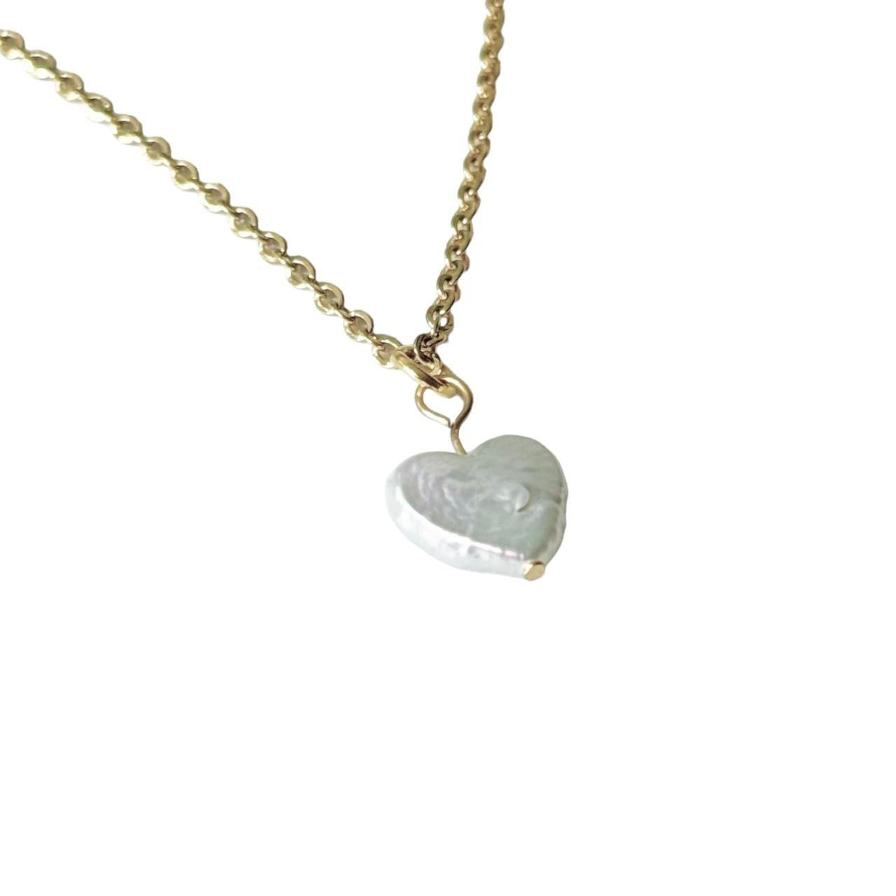 Gold Pearl Heart Necklace