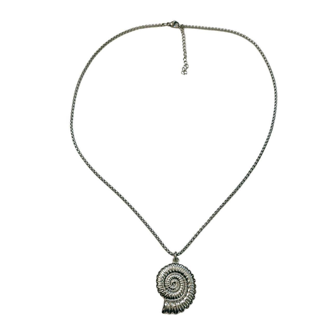 silver large ammonite necklace