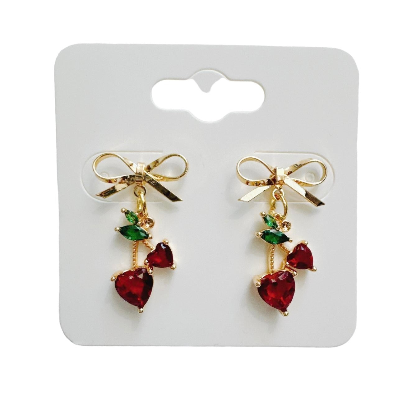 Gold Bow & Cherry Earrings